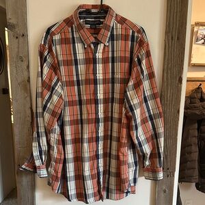 U.S. Polo Assn. Men's Plaid Shirt - Rust, Blue, Cream. Button Up Long Sleeve